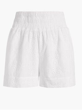 Hill House White Eyelet Smocked Waist Shorts